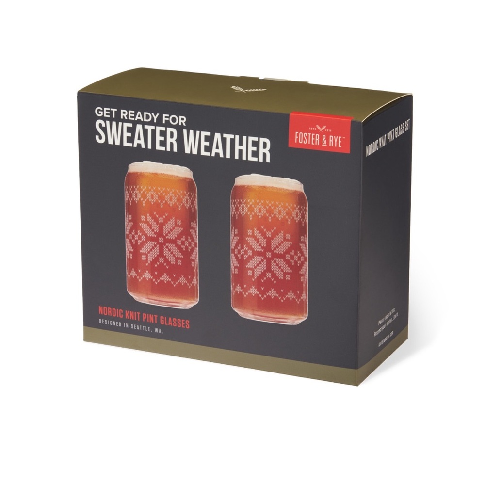 Set of 2 Foster & Rye™ Nordic Knit Pint Glass 16oz. Beer can shape